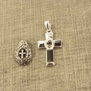 Silver Tone Cross Set of Two Pendants